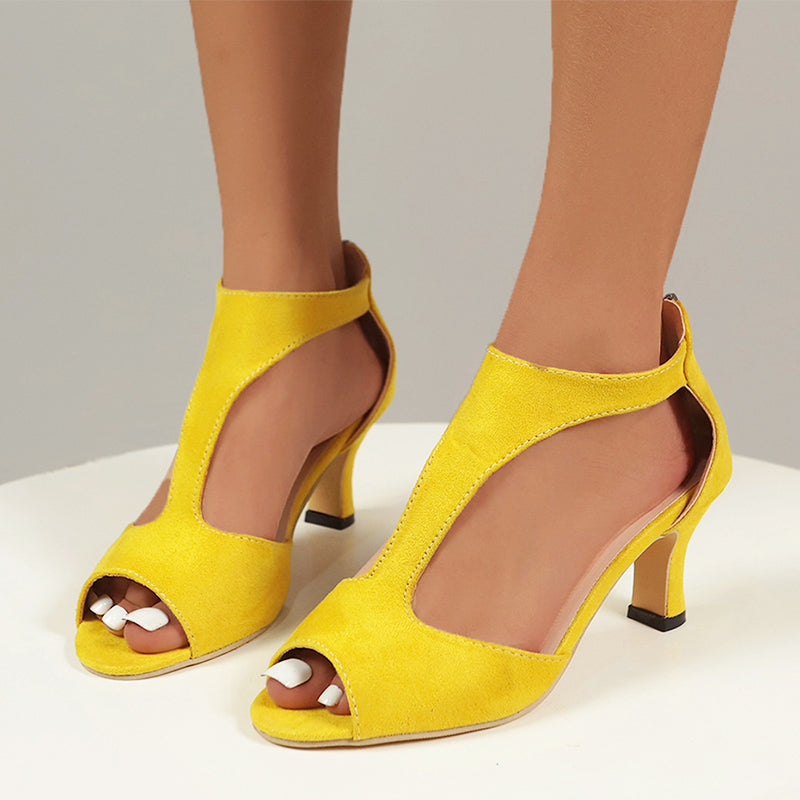 Claire - Women's Open Toe Cutout Mid Heel Sandals