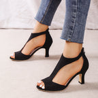 Claire - Women's Open Toe Cutout Mid Heel Sandals