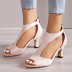 Claire - Women's Open Toe Cutout Mid Heel Sandals