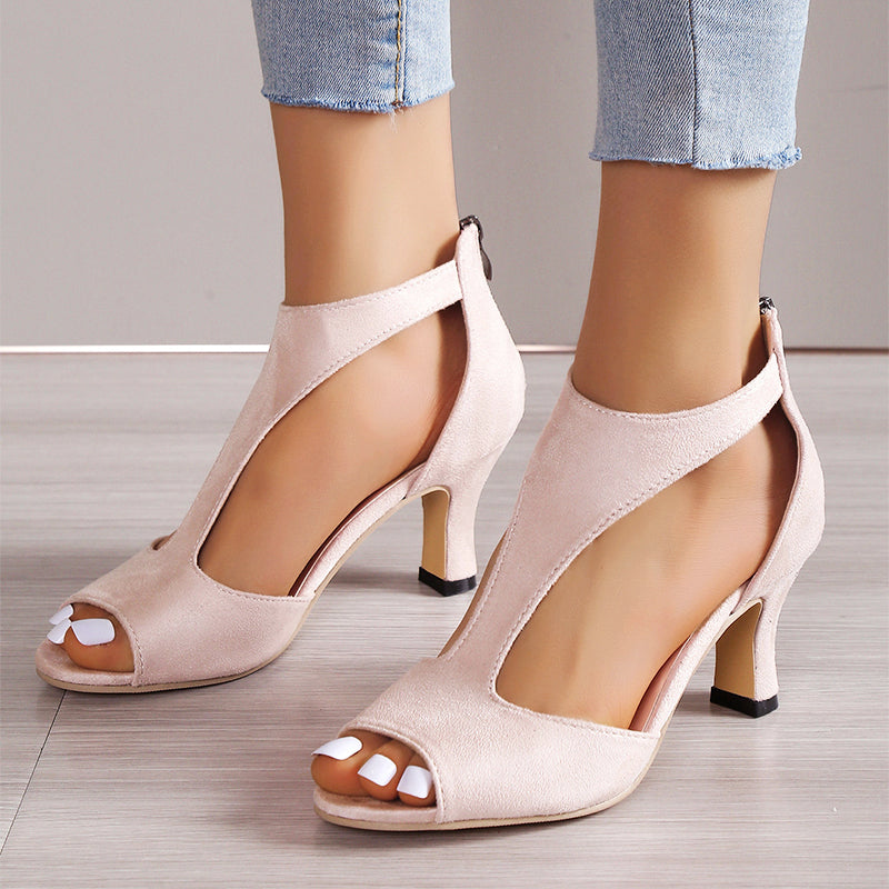 Claire - Women's Open Toe Cutout Mid Heel Sandals