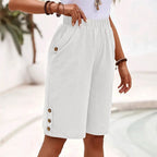 Daisy - Women's Linen High-Waist Shorts with Elastic Waistband