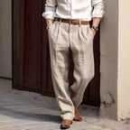 Daniel - Men's Pleated Straight Leg Linen Dress Pants