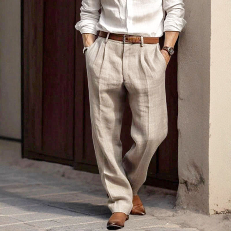 Daniel - Men's Pleated Straight Leg Linen Dress Pants