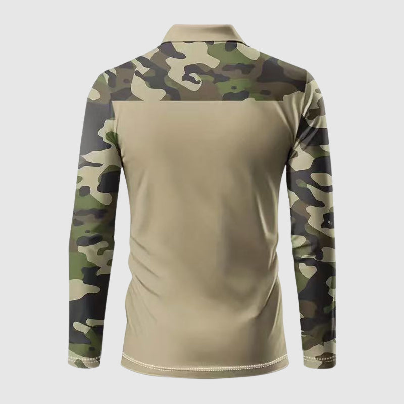 David - Men’s Camo Panel Long Sleeve Polo Shirt