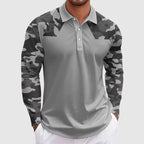 David - Men’s Camo Panel Long Sleeve Polo Shirt