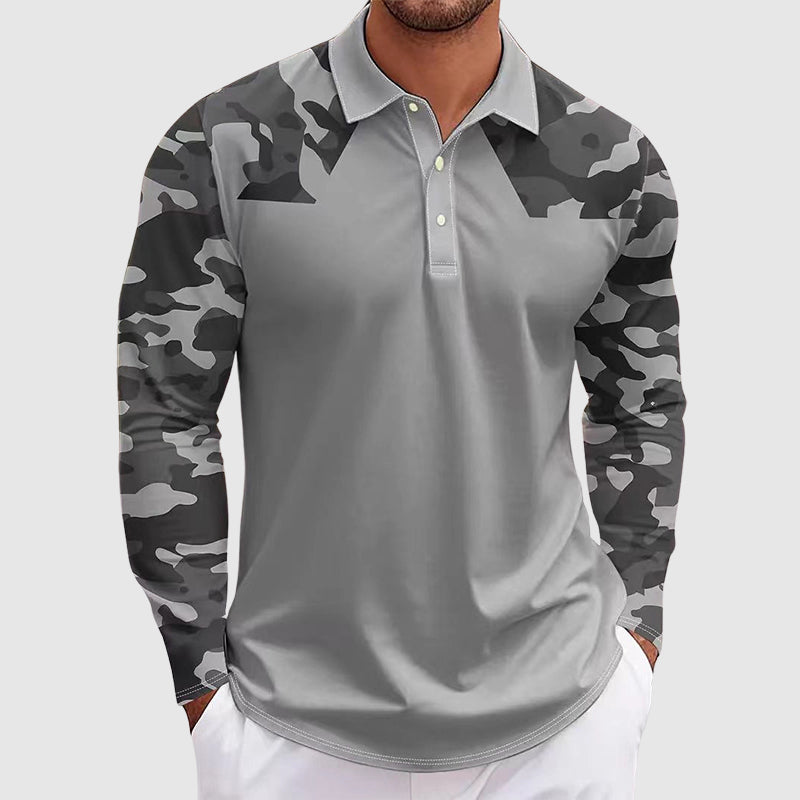 David - Men’s Camo Panel Long Sleeve Polo Shirt