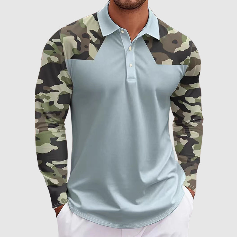 David - Men’s Camo Panel Long Sleeve Polo Shirt