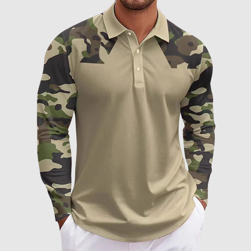 David - Men’s Camo Panel Long Sleeve Polo Shirt