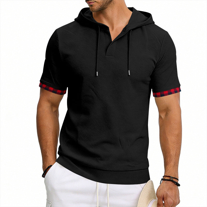 Dean - Men’s Short Sleeve Hooded Waffle Knit Top