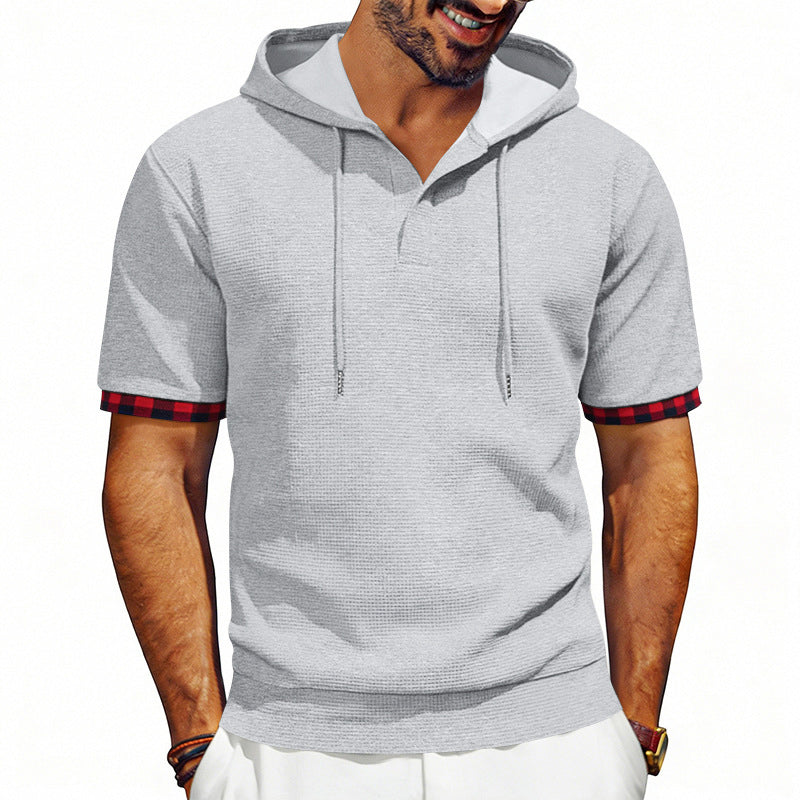 Dean - Men’s Short Sleeve Hooded Waffle Knit Top