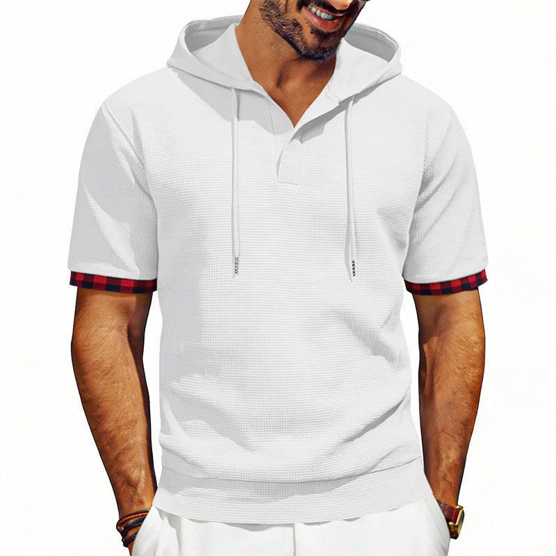 Dean - Men’s Short Sleeve Hooded Waffle Knit Top
