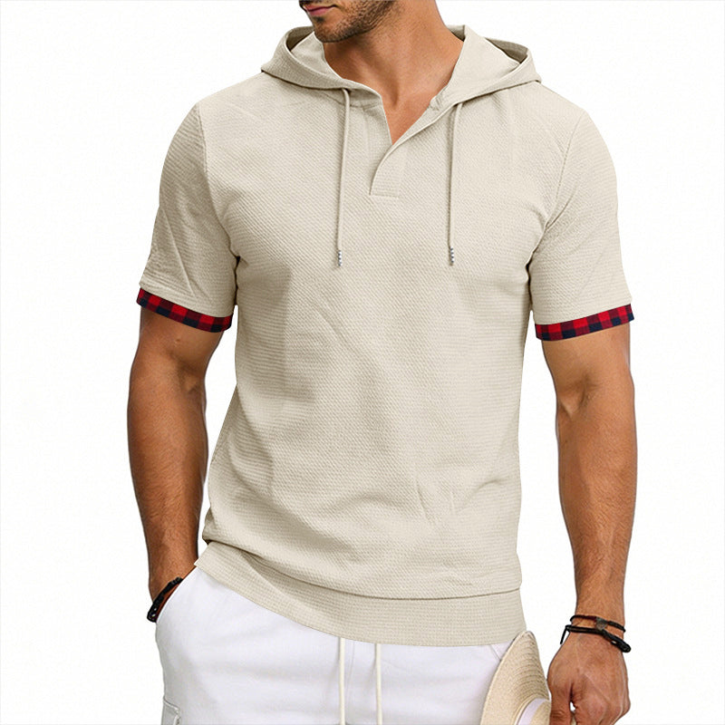 Dean - Men’s Short Sleeve Hooded Waffle Knit Top