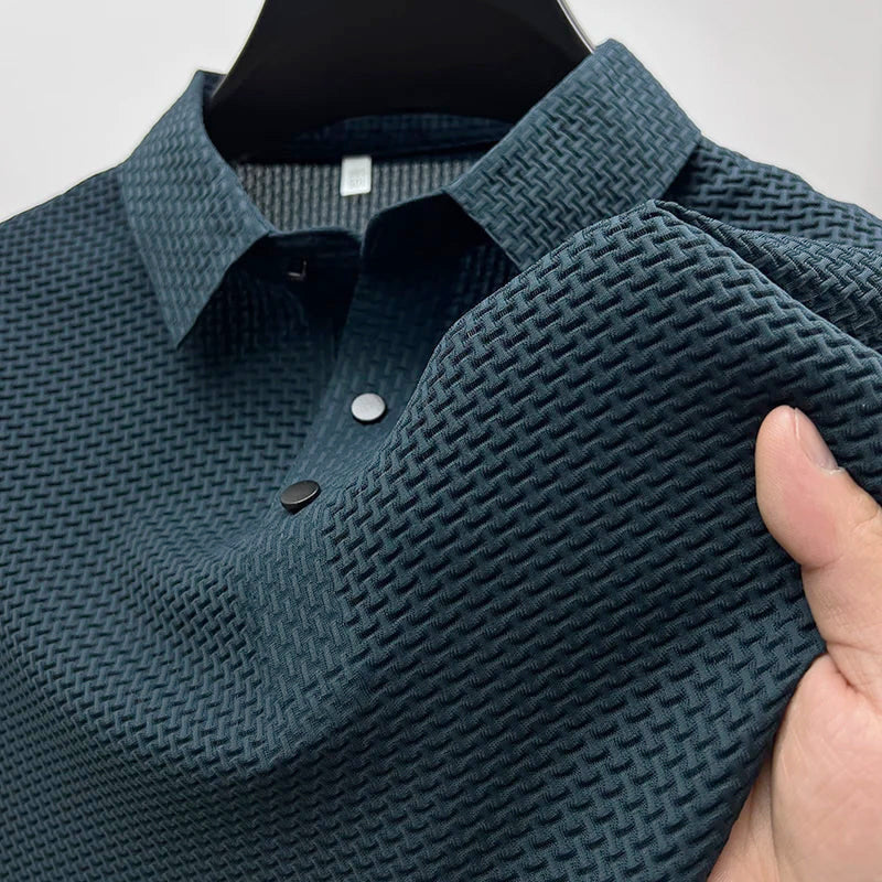 Derek - Men's Textured Snap-Button Polo
