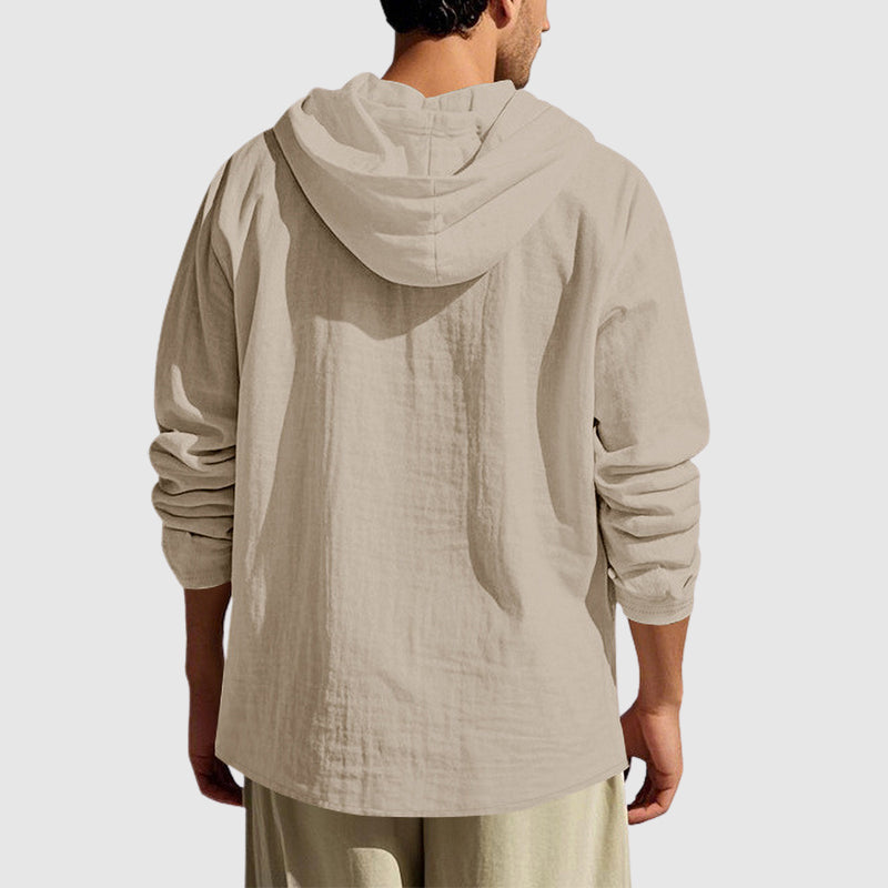 Dylan - Men's Hooded Henley Linen Shirt