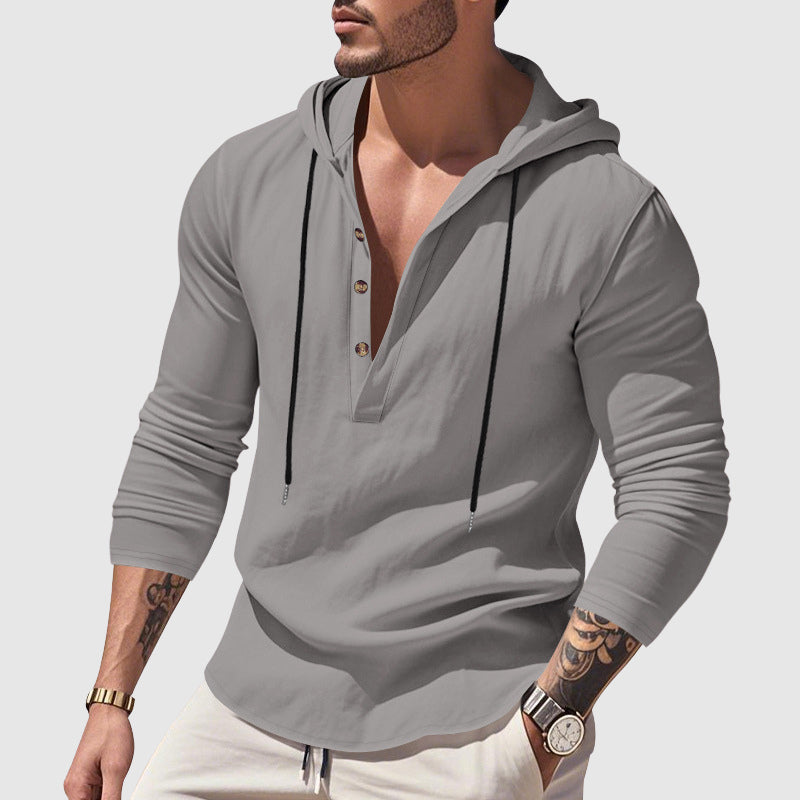 Dylan - Men's Hooded Henley Linen Shirt
