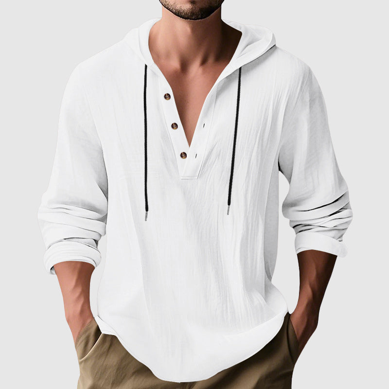 Dylan - Men's Hooded Henley Linen Shirt