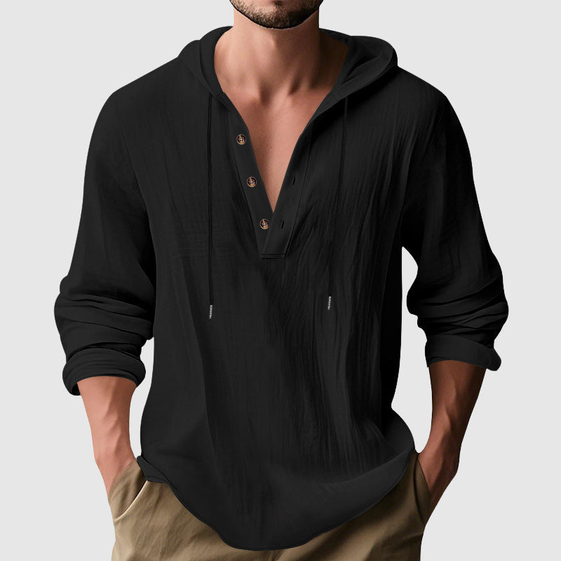 Dylan - Men's Hooded Henley Linen Shirt