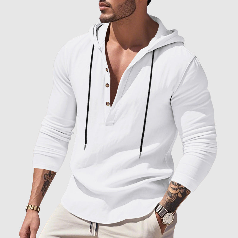 Dylan - Men's Hooded Henley Linen Shirt