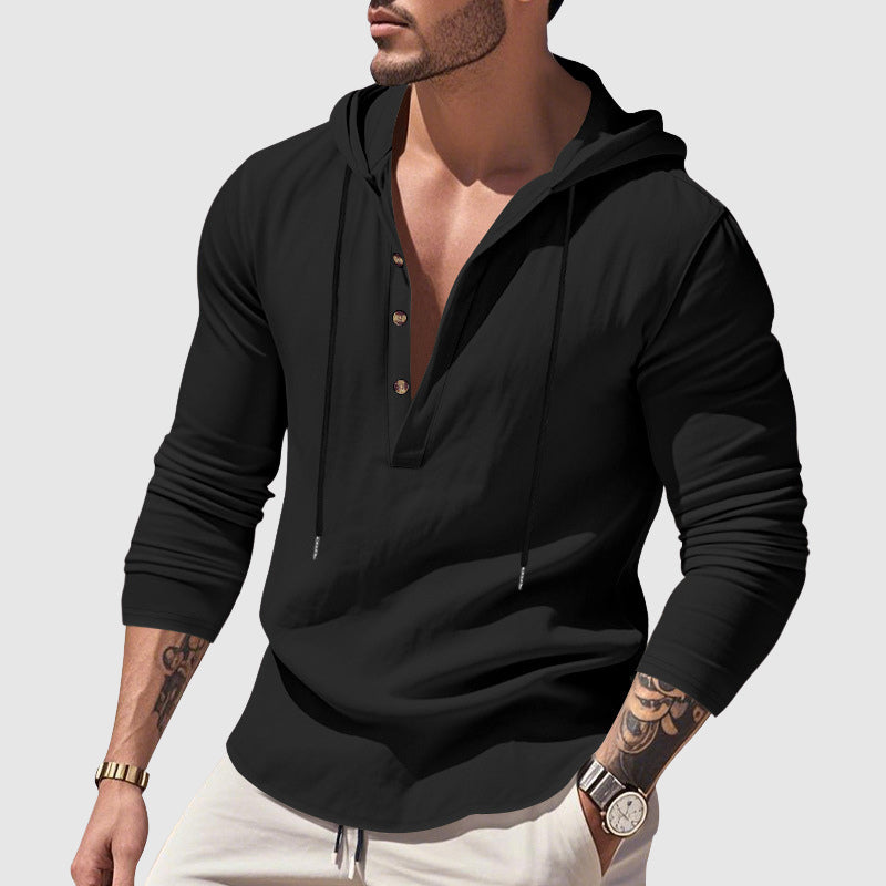 Dylan - Men's Hooded Henley Linen Shirt