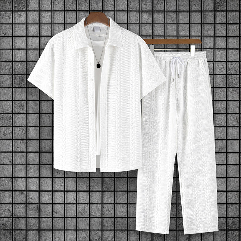 Dylan - Men's Textured Button Down Shirt And Pants Set