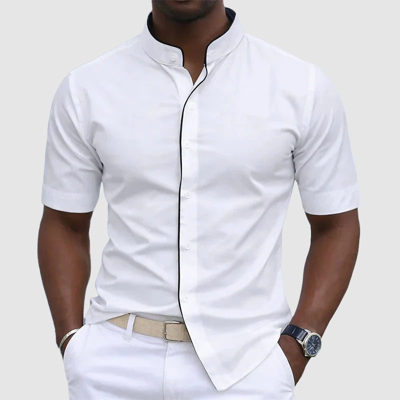 Dylan - Stand Collar Contrast Trim Button-Up Shirt