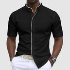 Dylan - Stand Collar Contrast Trim Button-Up Shirt