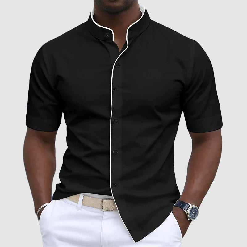 Dylan - Stand Collar Contrast Trim Button-Up Shirt