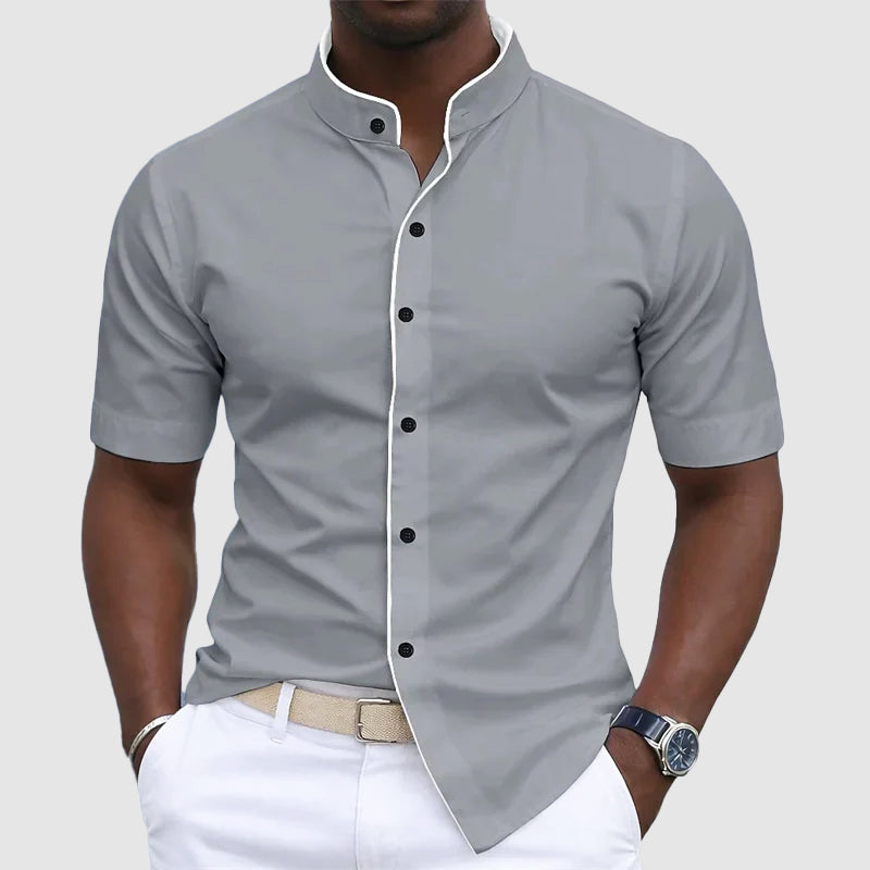 Dylan - Stand Collar Contrast Trim Button-Up Shirt