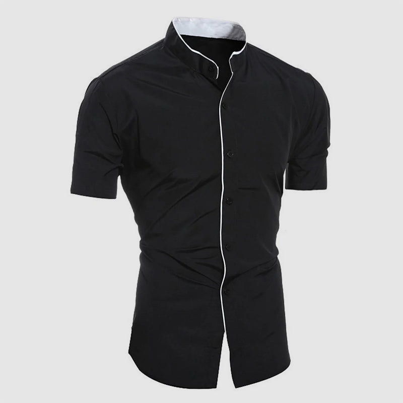 Dylan - Stand Collar Contrast Trim Button-Up Shirt