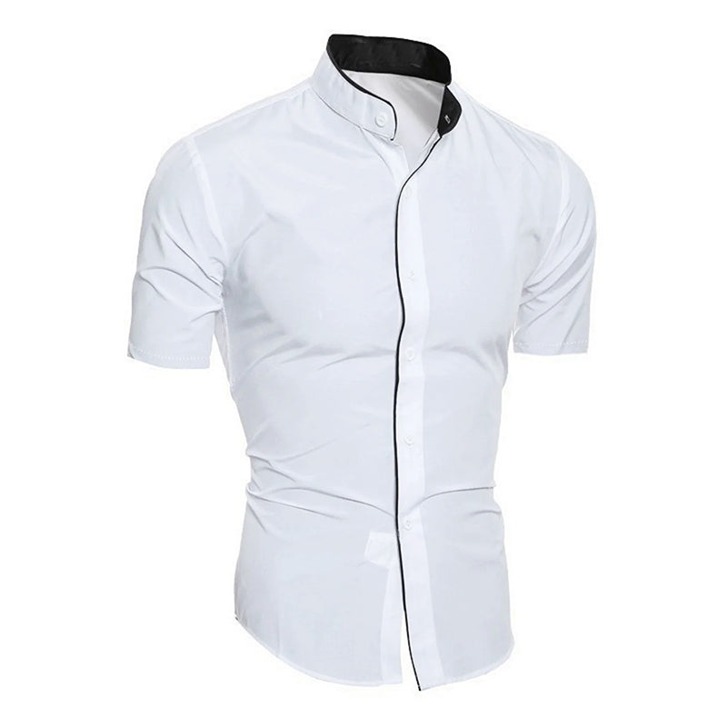 Dylan - Stand Collar Contrast Trim Button-Up Shirt