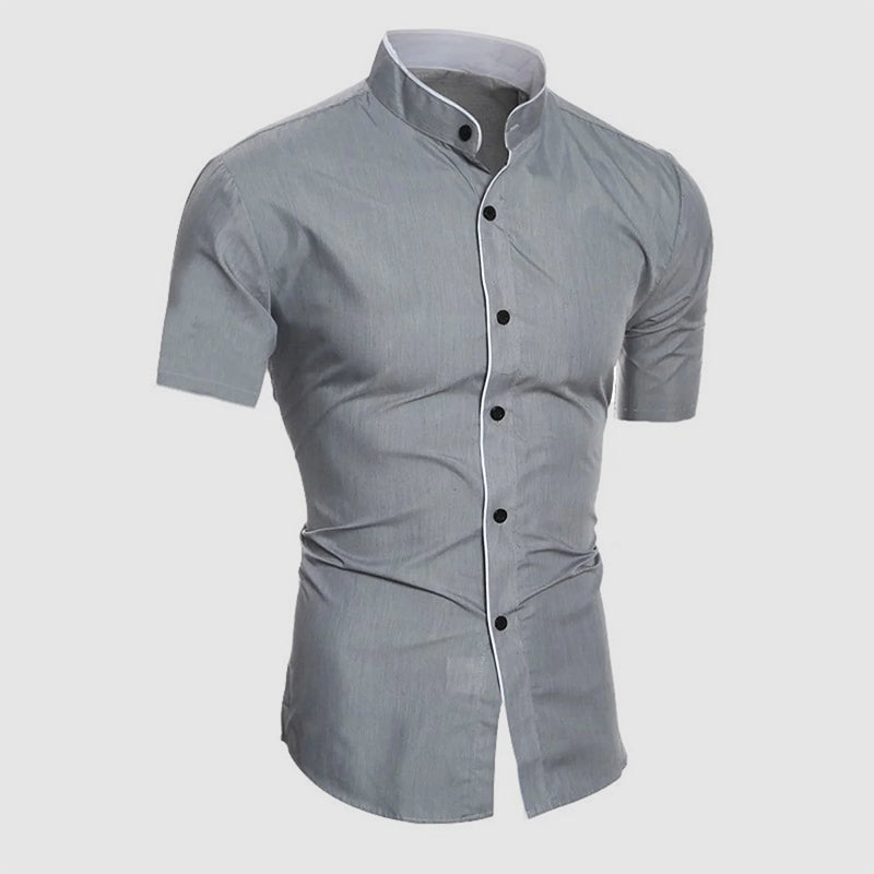 Dylan - Stand Collar Contrast Trim Button-Up Shirt