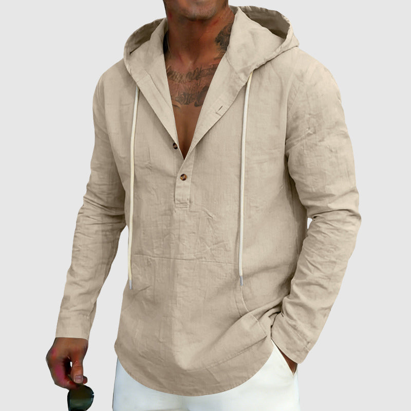 Edward - Men's Lightweight Linen Hooded Henley Shirt