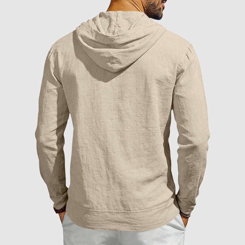 Edward - Men's Lightweight Linen Hooded Henley Shirt