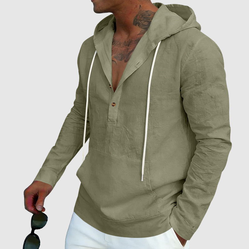 Edward - Men's Lightweight Linen Hooded Henley Shirt