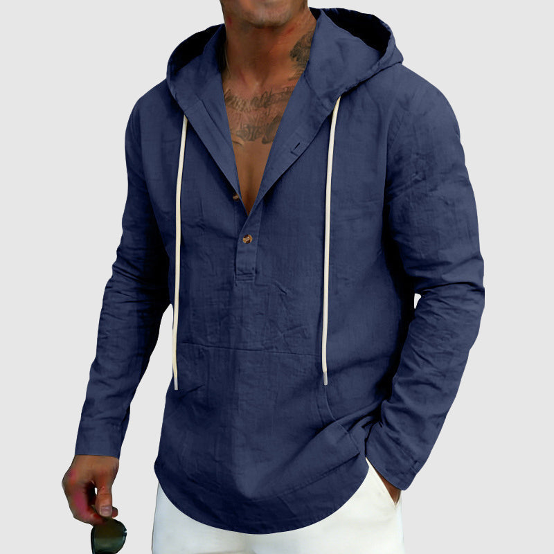 Edward - Men's Lightweight Linen Hooded Henley Shirt