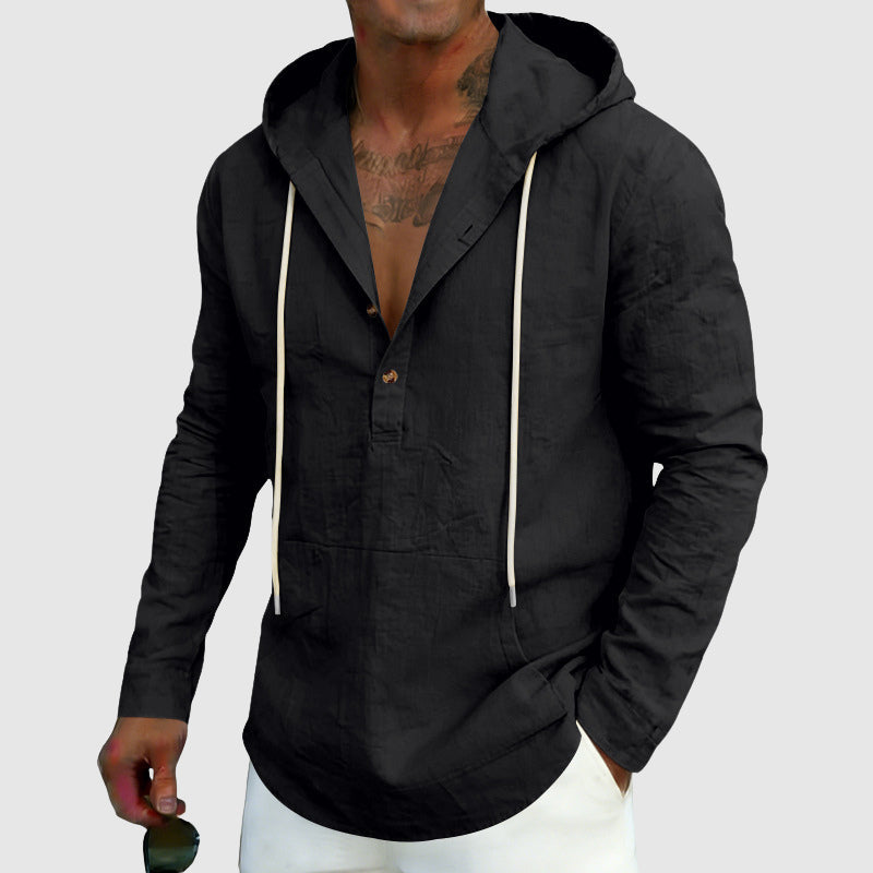 Edward - Men's Lightweight Linen Hooded Henley Shirt