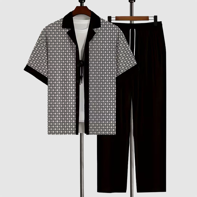 Elias - Men's Geometric Print Shirt and Trousers Set