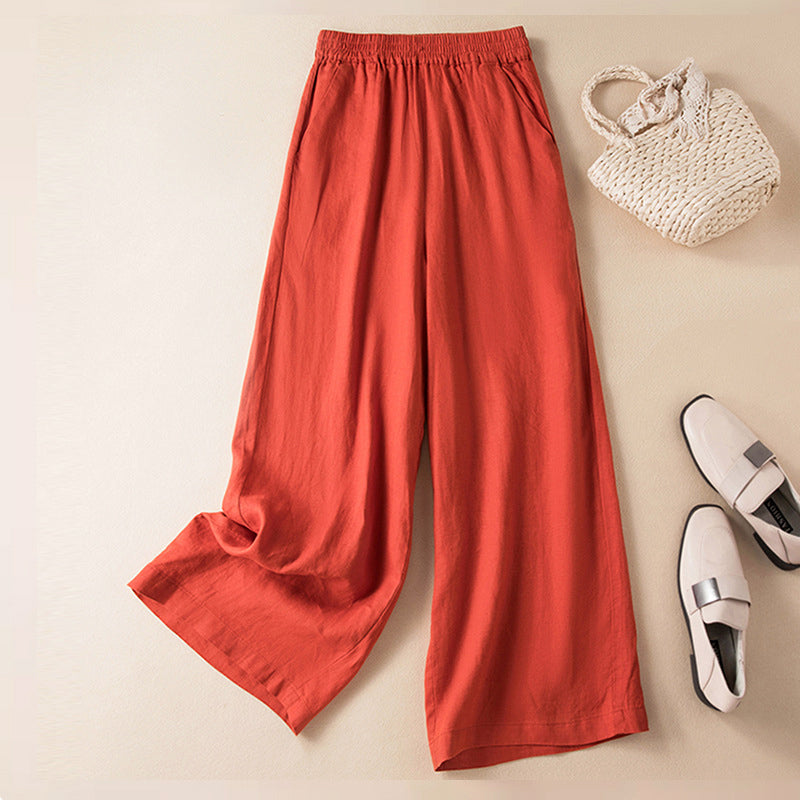 Ella - Women's Linen Wide-Leg Pants with Elastic Waist