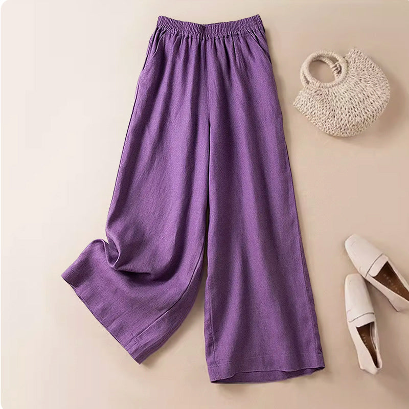 Ella - Women's Linen Wide-Leg Pants with Elastic Waist