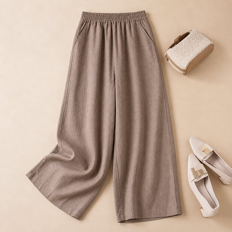 Ella - Women's Linen Wide-Leg Pants with Elastic Waist