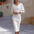 Elsie - Women's Ribbed Knit Batwing Sleeve Midi Dress