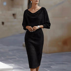 Elsie - Women's Ribbed Knit Batwing Sleeve Midi Dress