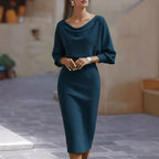 Elsie - Women's Ribbed Knit Batwing Sleeve Midi Dress
