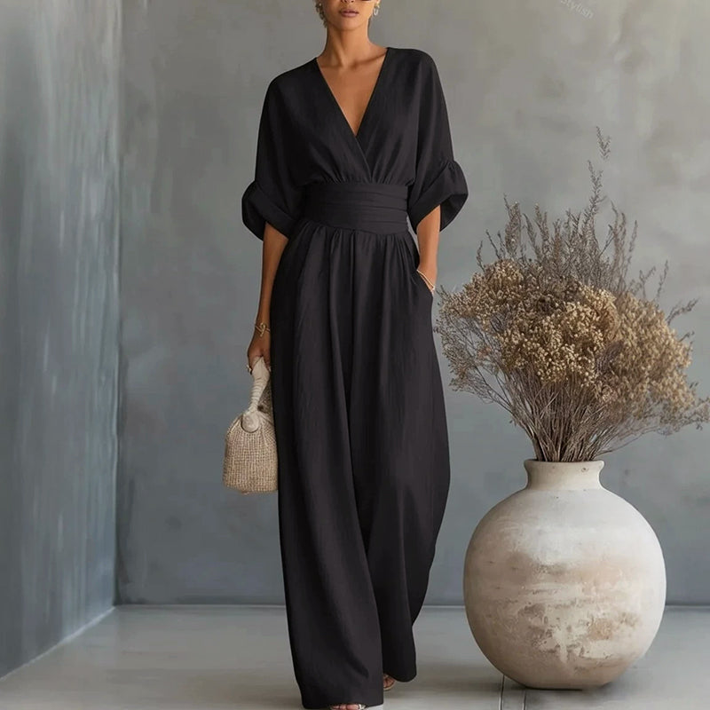 Ember - Women's V-Neck Wide Leg Jumpsuit