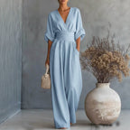 Ember - Women's V-Neck Wide Leg Jumpsuit