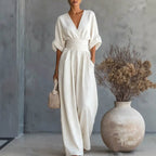 Ember - Women's V-Neck Wide Leg Jumpsuit
