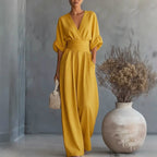 Ember - Women's V-Neck Wide Leg Jumpsuit
