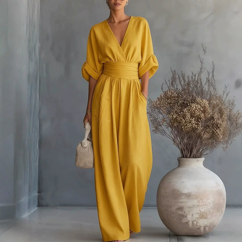 Ember - Women's V-Neck Wide Leg Jumpsuit