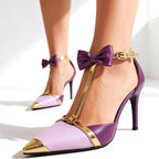 Emilia - Bow Detail T-Strap Pointed Toe Heels
