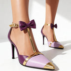 Emilia - Bow Detail T-Strap Pointed Toe Heels